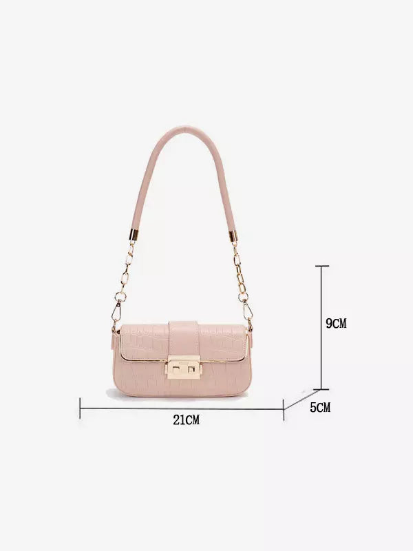 Casual Square Faux Leather Flap Crocodile Pattern Grommets Shoulder Bag Mssza