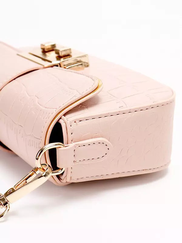 Casual Square Faux Leather Flap Crocodile Pattern Grommets Shoulder Bag Mssza