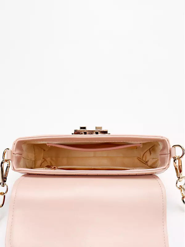 Casual Square Faux Leather Flap Crocodile Pattern Grommets Shoulder Bag Mssza