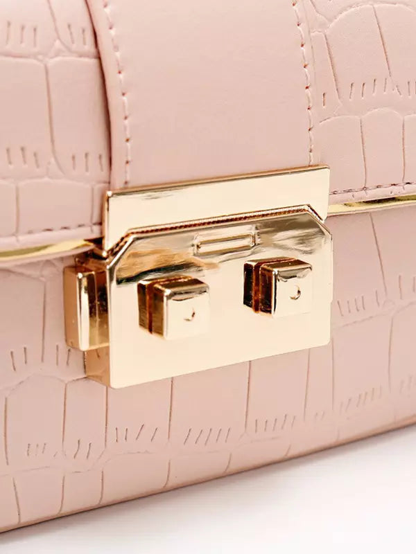 Casual Square Faux Leather Flap Crocodile Pattern Grommets Shoulder Bag Mssza