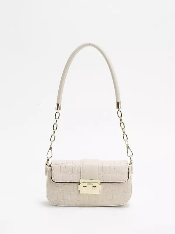 Casual Square Faux Leather Flap Crocodile Pattern Grommets Shoulder Bag Mssza
