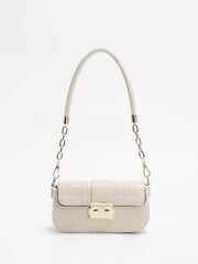 Casual Square Faux Leather Flap Crocodile Pattern Grommets Shoulder Bag Mssza