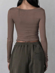 Casual Square Neck Long Sleeve Slim Fit Ribbed Crop Top Mssza