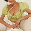 Casual Square Neck Short Sleeve Temperament Solid Spliced Lape Up T Shirts Mssza