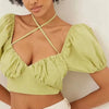 Casual Square Neck Short Sleeve Temperament Solid Spliced Lape Up T Shirts Mssza