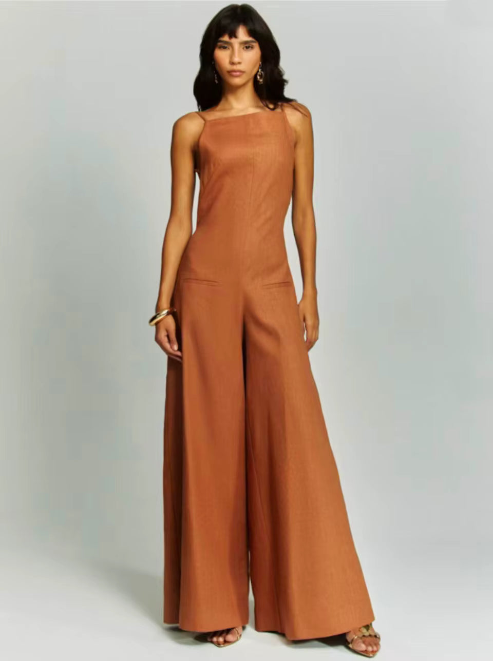 Casual Square Neck Sleeveless High Waist Solid Minimalist Slimming Jumpsuits Mssza