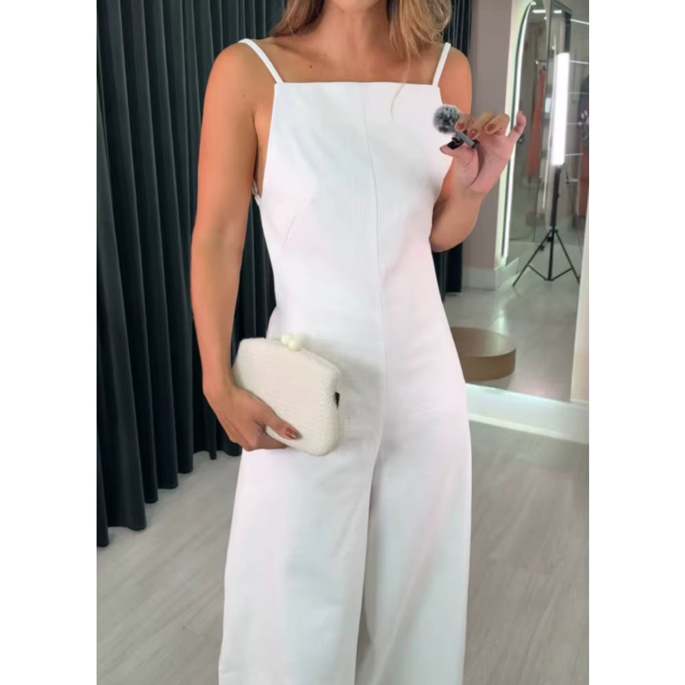Casual Square Neck Sleeveless High Waist Solid Minimalist Slimming Jumpsuits Mssza
