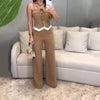 Casual Square Neck Top And Loose Straight Pants Two Piece Set Mssza