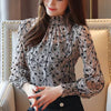 Casual Stand Collar Floral Chiffon Long Sleeve Printed Blouses Mssza