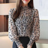 Casual Stand Collar Floral Chiffon Long Sleeve Printed Blouses Mssza