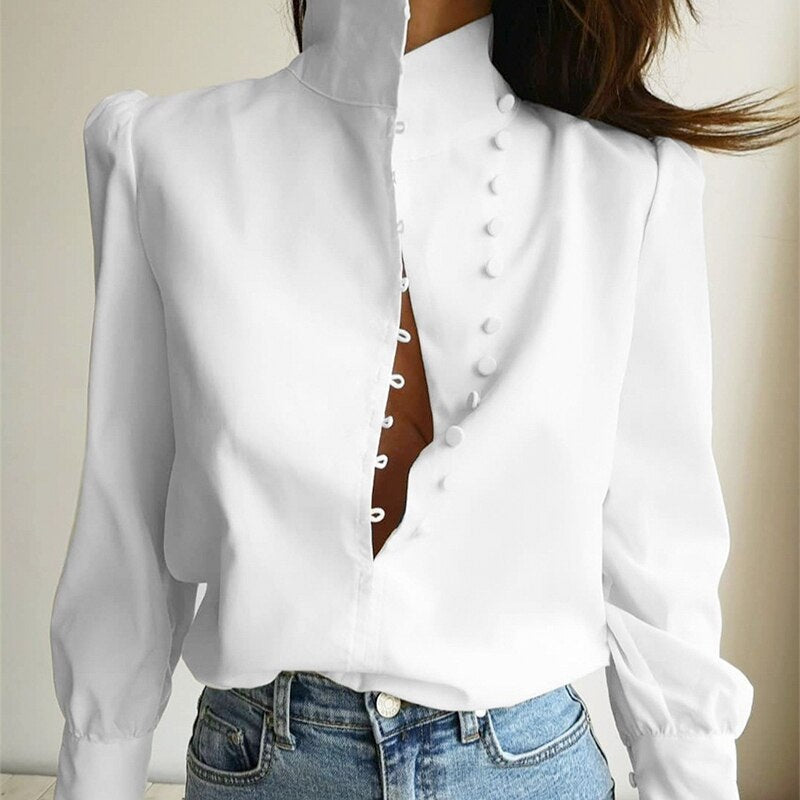 Casual Stand Collar High Street Office Top Shirt Mssza