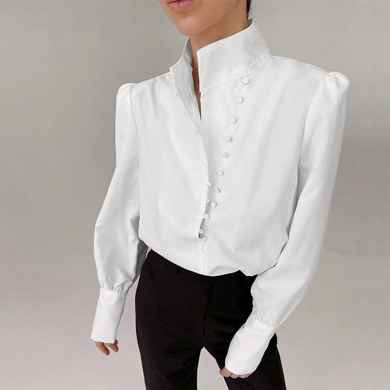 Casual Stand Collar High Street Office Top Shirt Mssza