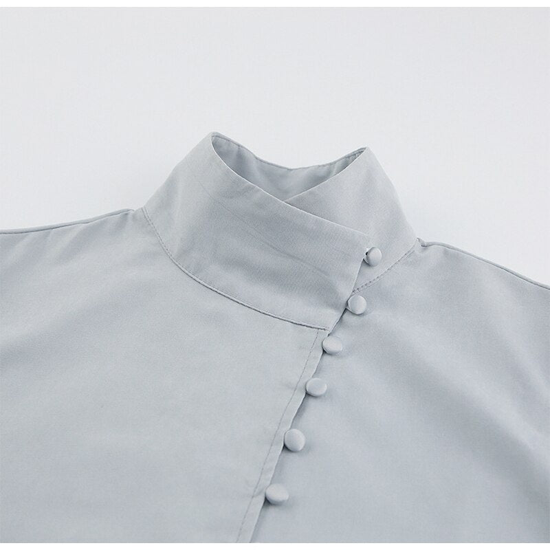 Casual Stand Collar High Street Office Top Shirt Mssza