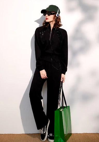 Casual Stand Collar Long Pants And Top Two Pieces Set Mssza