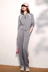 Casual Stand Collar Long Pants And Top Two Pieces Set Mssza