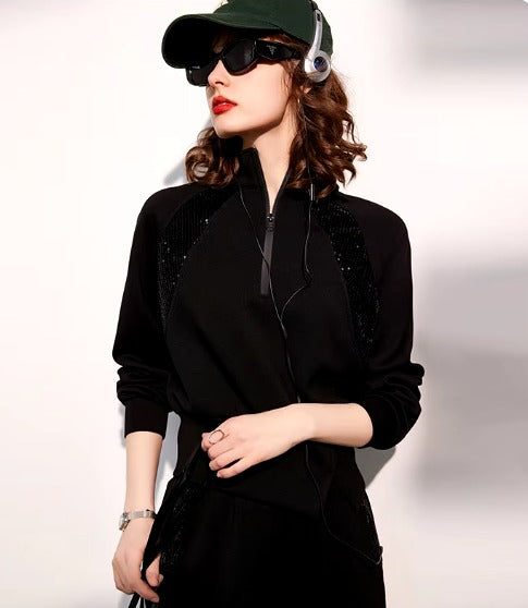 Casual Stand Collar Long Pants And Top Two Pieces Set Mssza