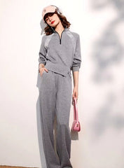 Casual Stand Collar Long Pants And Top Two Pieces Set Mssza