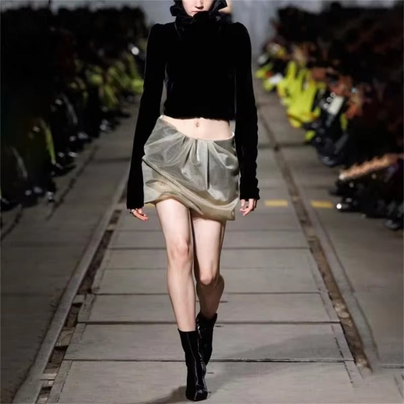 Casual Stand Collar Velvet Short Long-Sleeved Crop Top Mssza