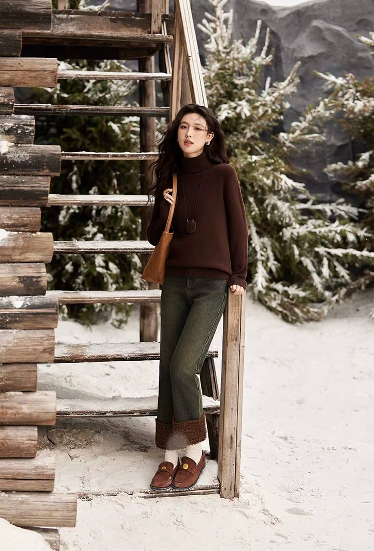 Casual Straight Bootcut High Waist With Pockets Slim Fit Velvet Warm Jeans Mssza