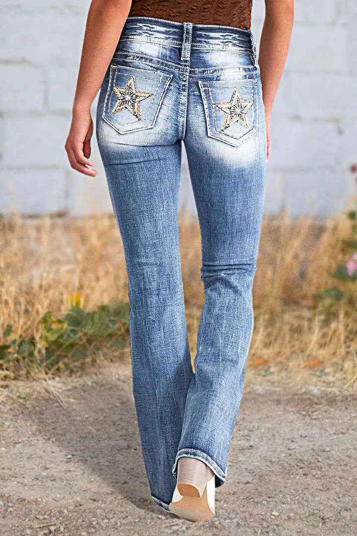 Casual Straight Tube Slimming Embroidered Jeans Streetwear Mssza
