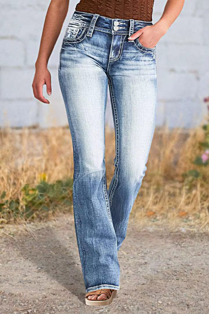 Casual Straight Tube Slimming Embroidered Jeans Streetwear Mssza