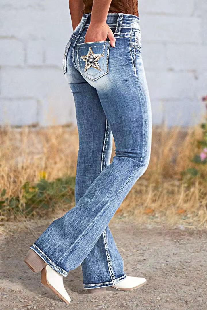 Casual Straight Tube Slimming Embroidered Jeans Streetwear Mssza