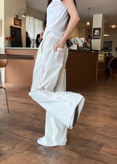 Casual Straight-leg Design Sun Protection Cool Ice Silk Lace Wide-leg Pants Mssza
