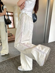 Casual Straight-leg Design Sun Protection Cool Ice Silk Lace Wide-leg Pants Mssza