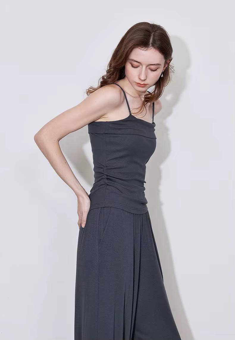 Casual Strap Bottom With Pockets Cardigan And Ankle-Length Wide Leg Pants Mssza