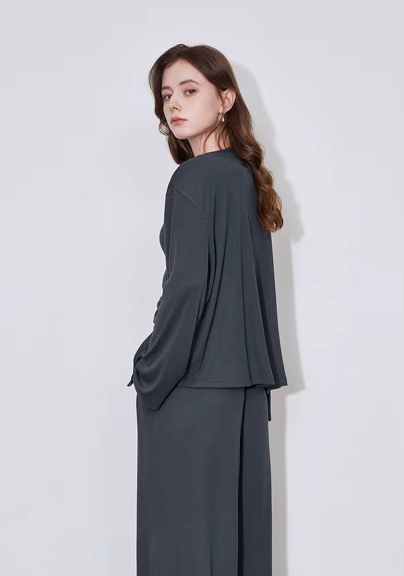 Casual Strap Bottom With Pockets Cardigan And Ankle-Length Wide Leg Pants Mssza