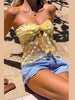 Casual Strapless Pleated Crop Vests Trend Mesh Appliques Tanks Top Mssza