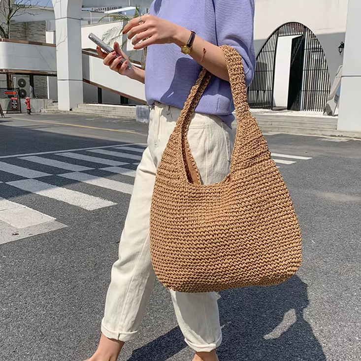 Casual Straw Wicker Woven Handmade Beach Large Totes Bohemia Handbags Mssza