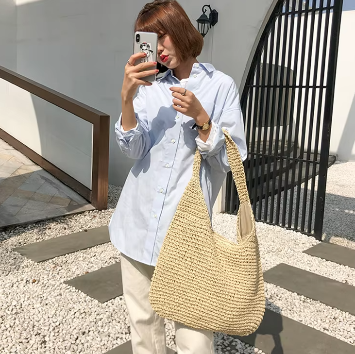 Casual Straw Wicker Woven Handmade Beach Large Totes Bohemia Handbags Mssza