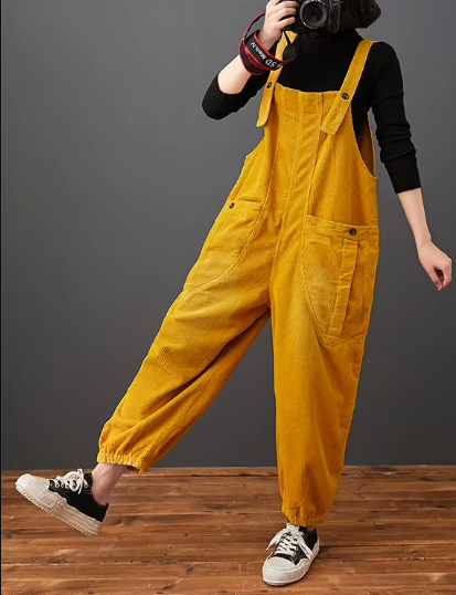 Casual Streetwear Loose Plus Size Rompers Solid Pockets Wide Leg Overalls Dungarees Mssza