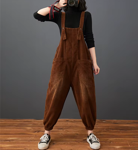 Casual Streetwear Loose Plus Size Rompers Solid Pockets Wide Leg Overalls Dungarees Mssza