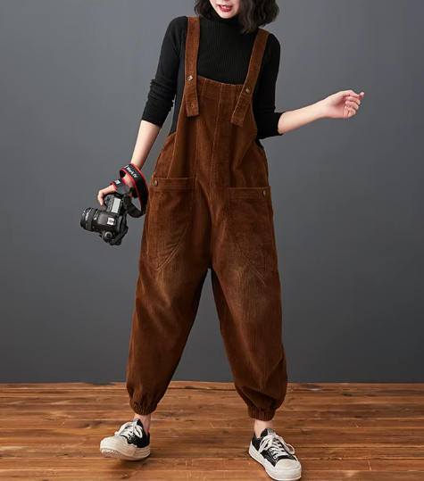 Casual Streetwear Loose Plus Size Rompers Solid Pockets Wide Leg Overalls Dungarees Mssza