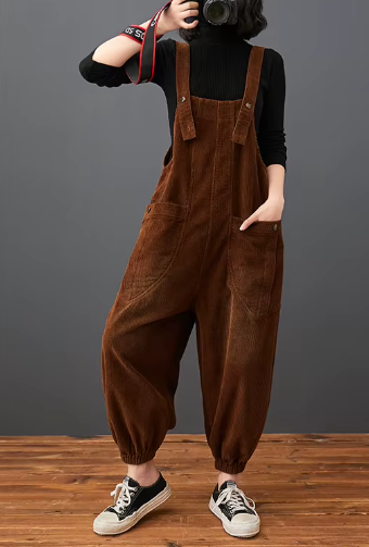 Casual Streetwear Loose Plus Size Rompers Solid Pockets Wide Leg Overalls Dungarees Mssza