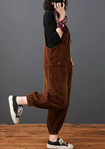 Casual Streetwear Loose Plus Size Rompers Solid Pockets Wide Leg Overalls Dungarees Mssza