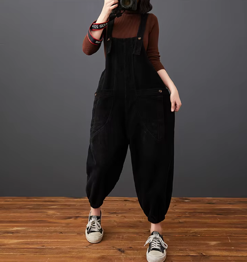 Casual Streetwear Loose Plus Size Rompers Solid Pockets Wide Leg Overalls Dungarees Mssza