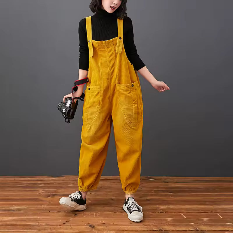 Casual Streetwear Loose Plus Size Rompers Solid Pockets Wide Leg Overalls Dungarees Mssza