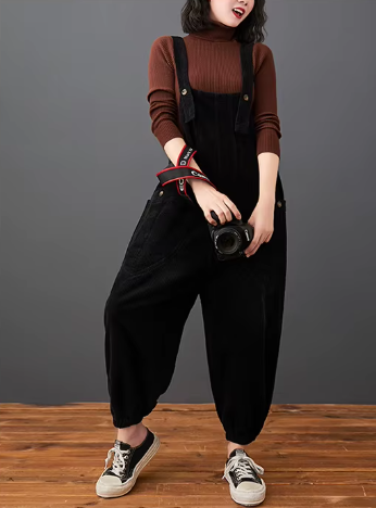 Casual Streetwear Loose Plus Size Rompers Solid Pockets Wide Leg Overalls Dungarees Mssza