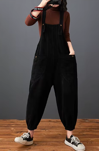 Casual Streetwear Loose Plus Size Rompers Solid Pockets Wide Leg Overalls Dungarees Mssza