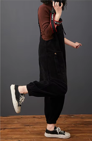 Casual Streetwear Loose Plus Size Rompers Solid Pockets Wide Leg Overalls Dungarees Mssza