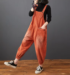 Casual Streetwear Loose Plus Size Rompers Solid Pockets Wide Leg Overalls Dungarees Mssza