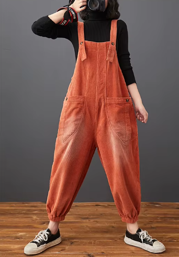 Casual Streetwear Loose Plus Size Rompers Solid Pockets Wide Leg Overalls Dungarees Mssza