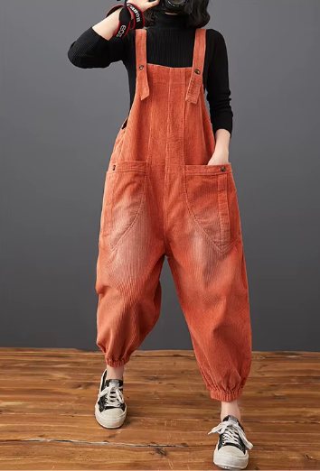 Casual Streetwear Loose Plus Size Rompers Solid Pockets Wide Leg Overalls Dungarees Mssza