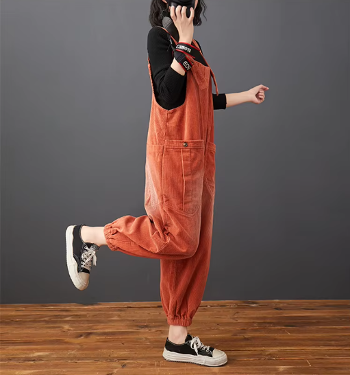 Casual Streetwear Loose Plus Size Rompers Solid Pockets Wide Leg Overalls Dungarees Mssza