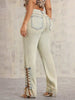 Casual Streetwear Mid Waisted Straight Denim Trousers Lace-up Jeans Mssza