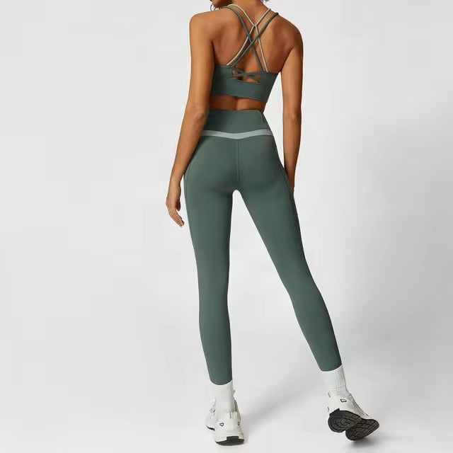Casual Stretchy Bra And Lifting Hip Leggings Two Pieces Yoga Sets Mssza