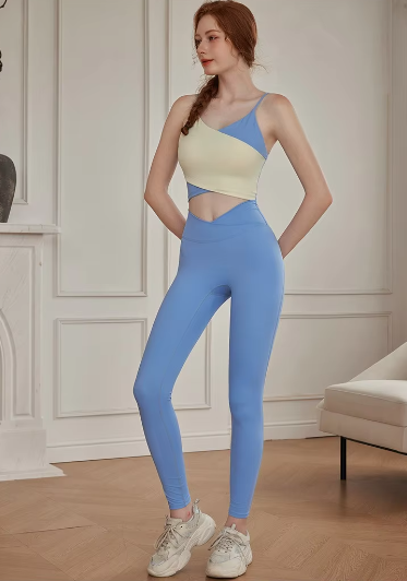 Casual Stretchy Clashing Crop Tops And Leggings 2 Pieces Yoga Set Mssza